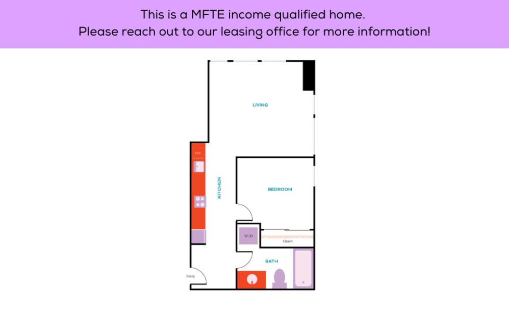 1x1 - MFTE - 70% - 1 bedroom floorplan layout with 1 bathroom and 515 square feet (1x1 A
)