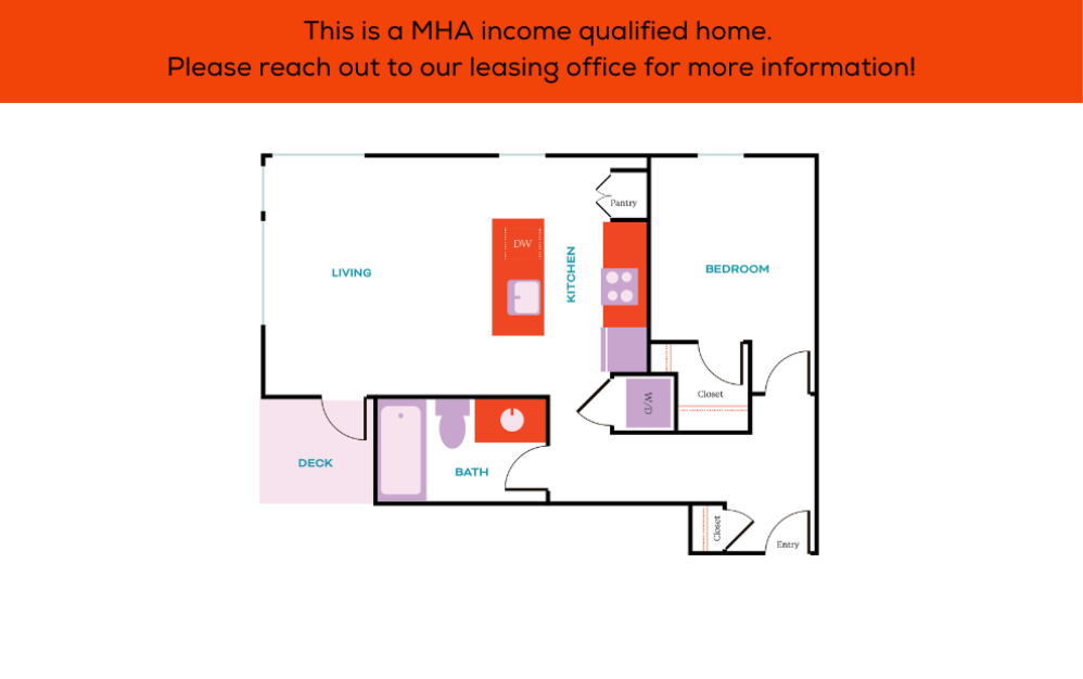 1x1 - MHA - 60% - 1 bedroom floorplan layout with 1 bathroom and 640 - 659 square feet (1x1 F
)