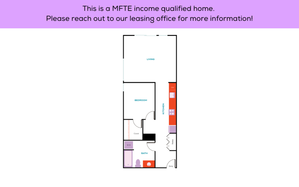 1x1 - MFTE - 70% - 1 bedroom floorplan layout with 1 bathroom and 515 square feet (1x1 H
)