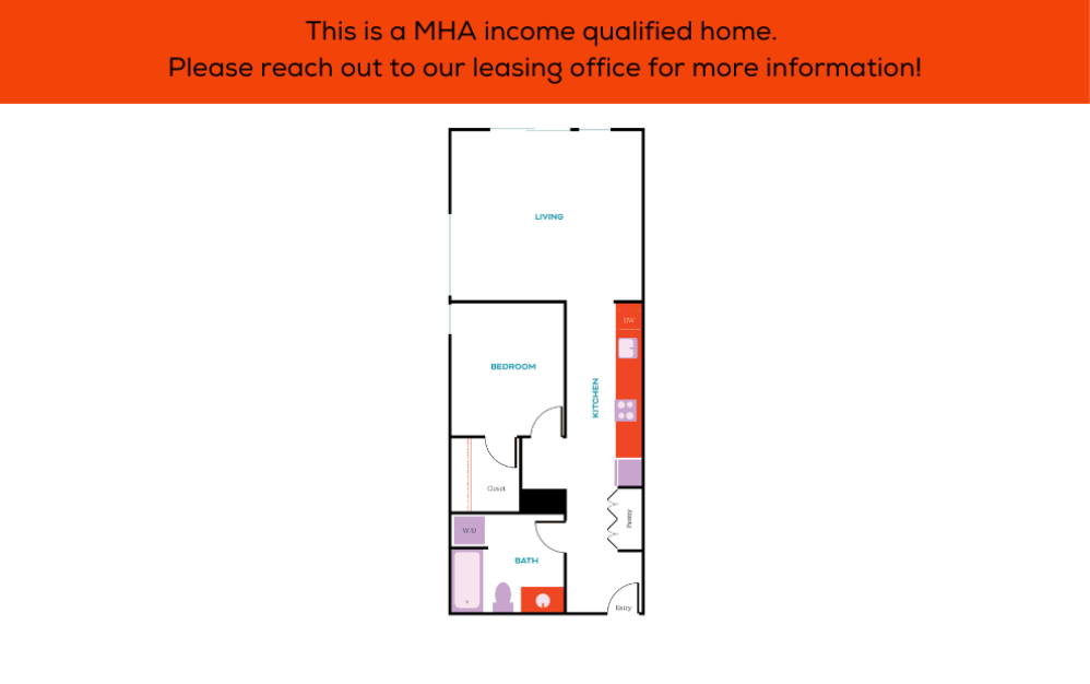 1x1 - MHA - 60% - 1 bedroom floorplan layout with 1 bathroom and 640 - 659 square feet (1x1 H)