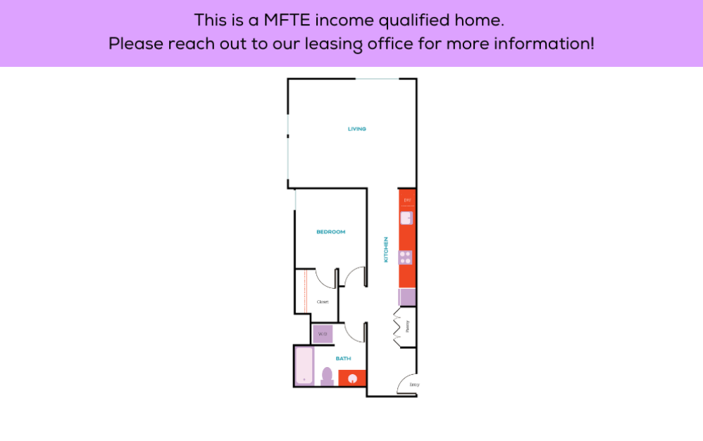 1x1 - MFTE - 70% - 1 bedroom floorplan layout with 1 bathroom and 515 square feet (1x1 I)