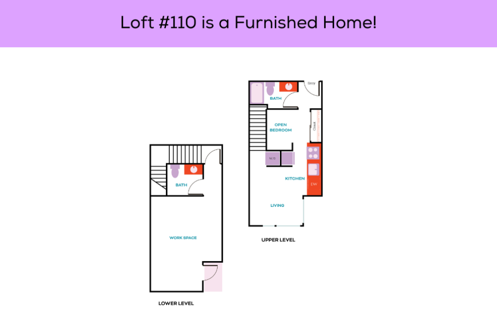 Loft - 1 bedroom floorplan layout with 1.5 bathroom and 903 square feet (Furnished Home
)