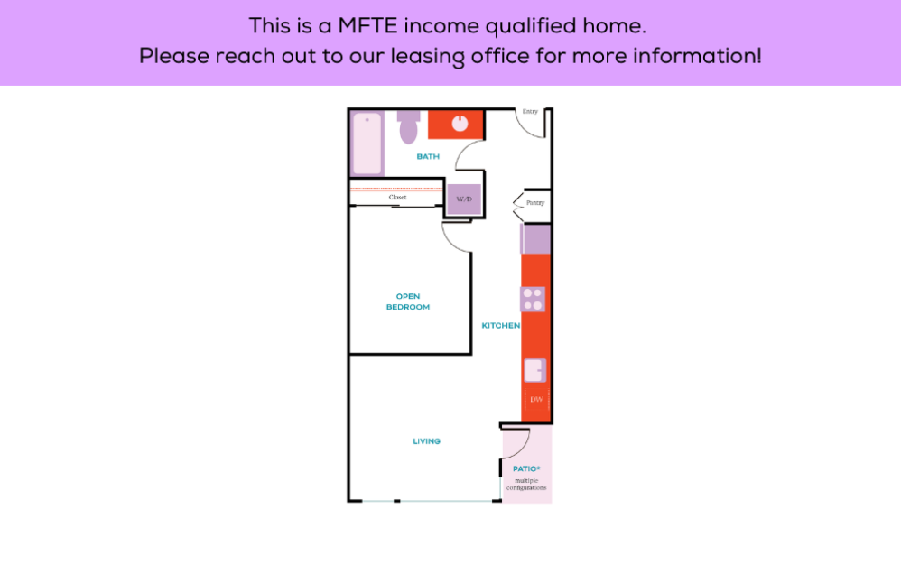 Studio (Open 1 Bedroom) - MFTE - 60% - Studio floorplan layout with 1 bathroom and 456 - 483 square feet (Studio (Open 1x1) A
)