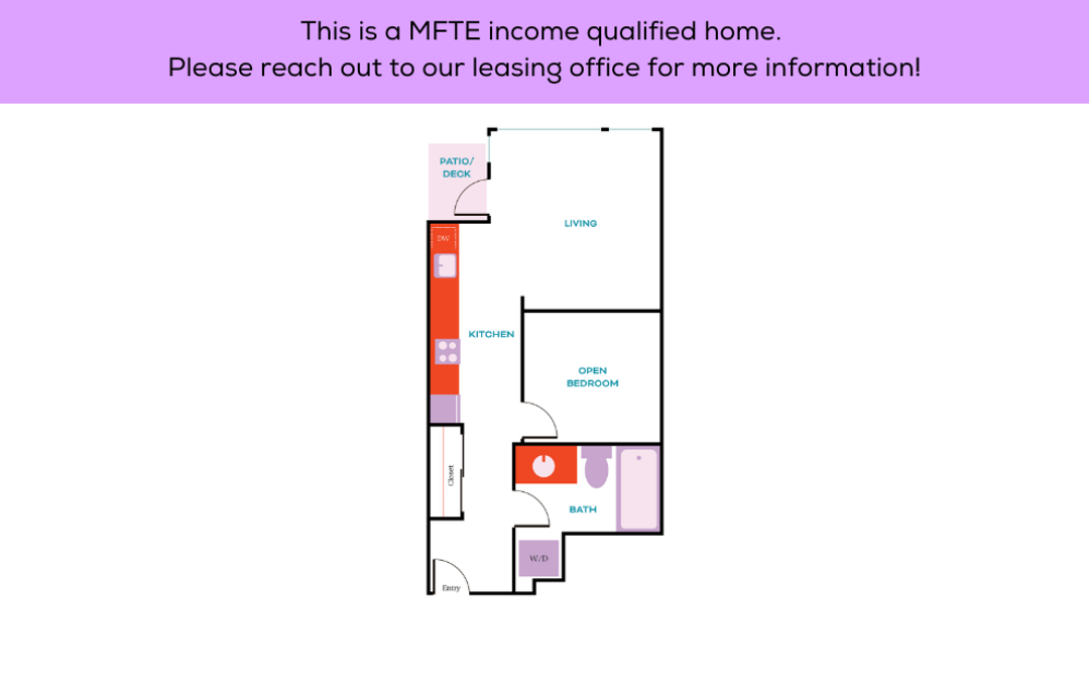 Studio (Open 1 Bedroom) - MFTE - 60% - Studio floorplan layout with 1 bathroom and 456 - 483 square feet (Studio (Open 1x1) B
)