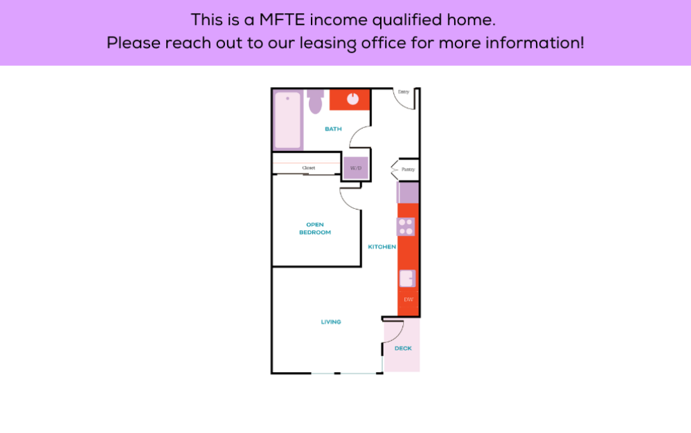 Studio (Open 1 Bedroom) - MFTE - 60% - Studio floorplan layout with 1 bathroom and 456 - 483 square feet (Studio (Open 1x1) D)