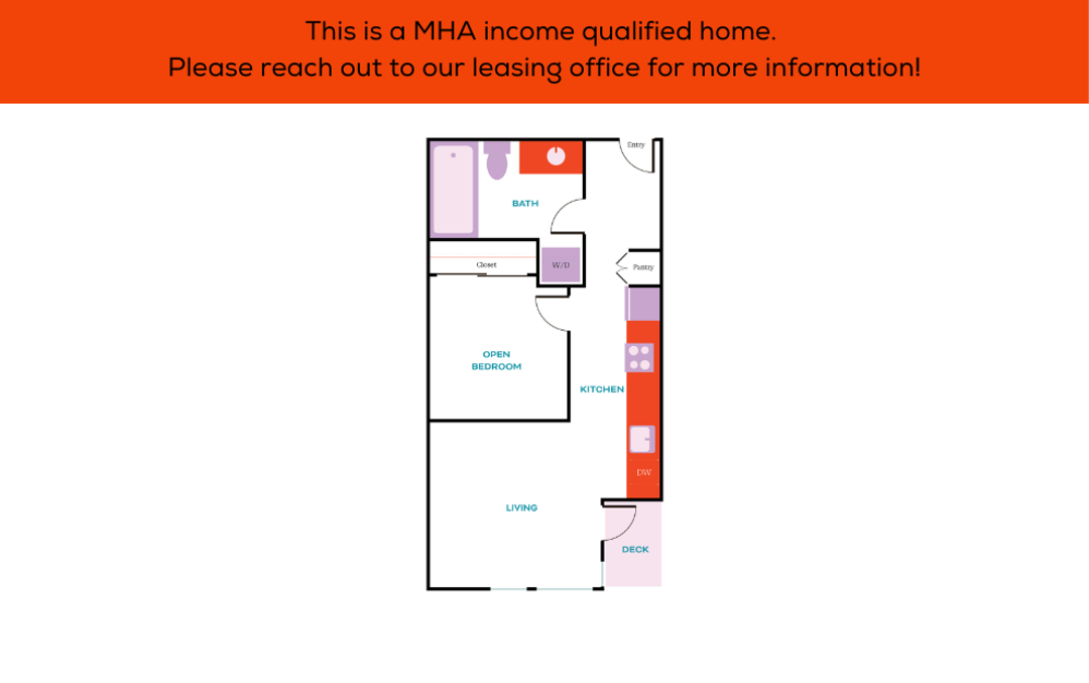 Studio (Open 1 Bedroom) - MHA - 60% - Studio floorplan layout with 1 bathroom and 479 - 483 square feet (Studio (Open 1x1) D)