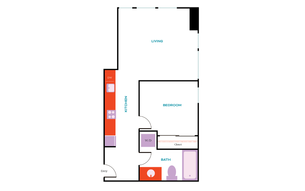 1x1 A - 1 bedroom floorplan layout with 1 bath and 468 square feet.