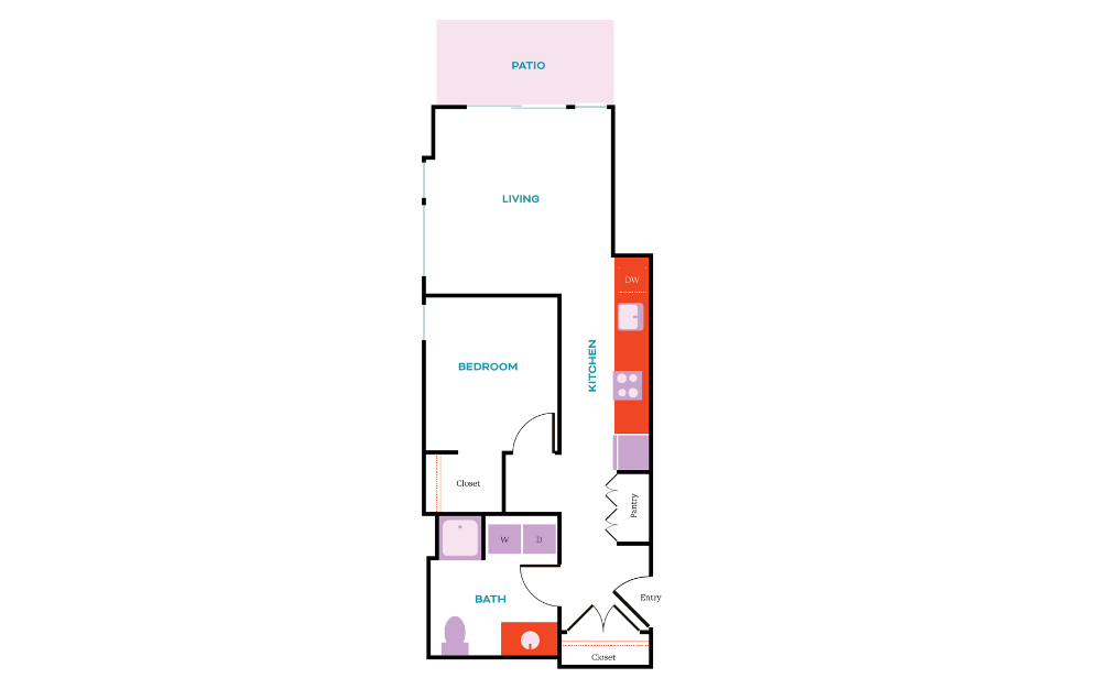 1x1 C - 1 bedroom floorplan layout with 1 bath and 635 square feet.
