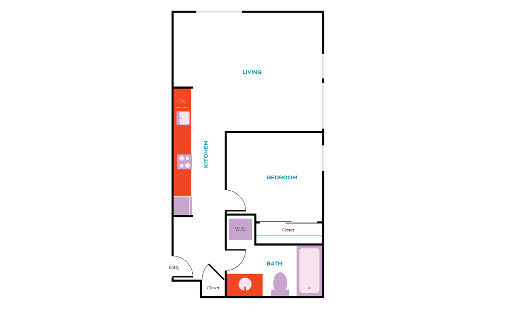 1x1 G - 1 bedroom floorplan layout with 1 bath and 515 square feet.