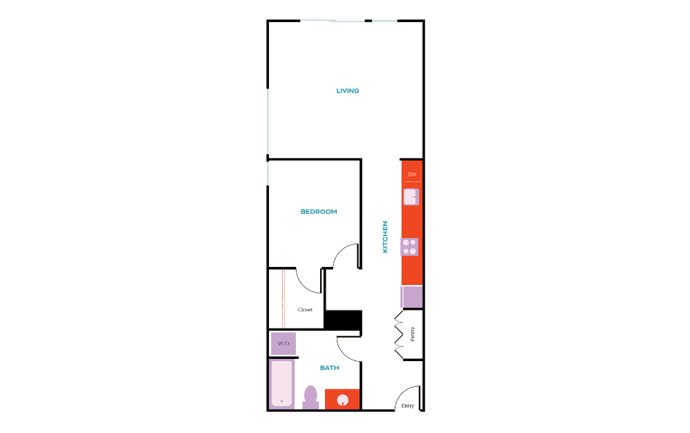 1x1 H - 1 bedroom floorplan layout with 1 bath and 659 square feet.