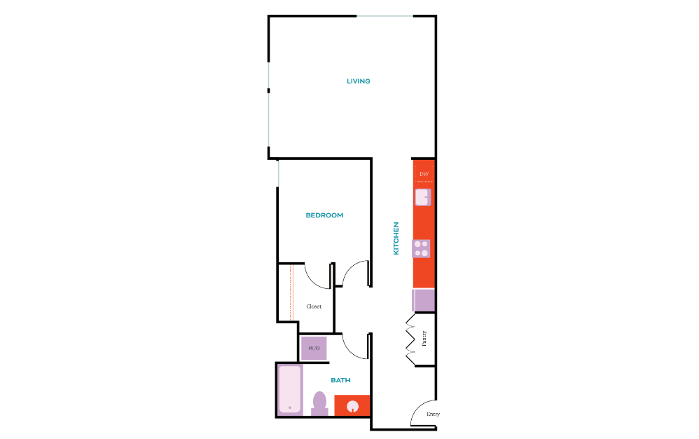 1x1 I - 1 bedroom floorplan layout with 1 bath and 676 square feet.