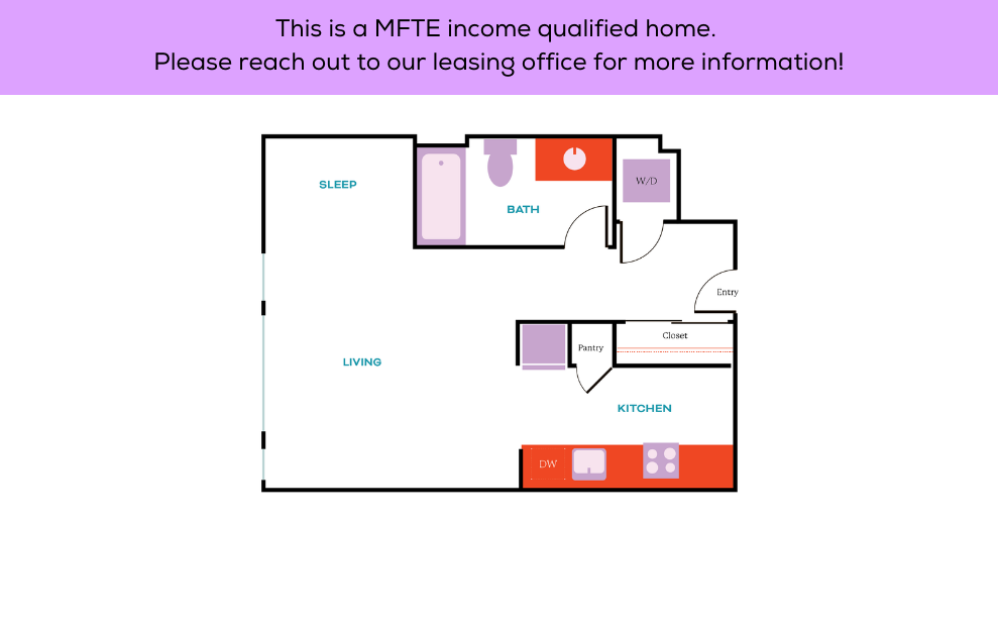 Studio - MFTE - 60% - Studio floorplan layout with 1 bathroom and 455 square feet